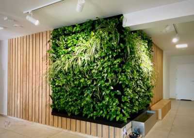 Corner vertical garden with a concealed tank