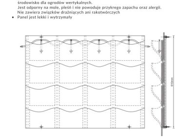 16-kieszeniowy panel Vertical Planter PlantaUp - specyfikacja techniczna